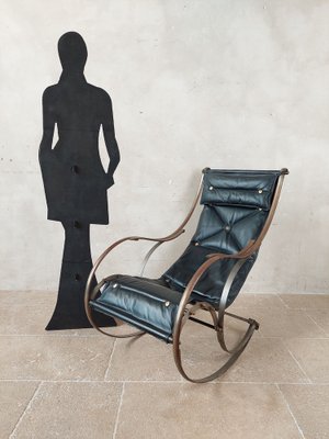 Leather and Iron Rocking Chair attributed to P. Cooper for R.W. Winfield, 1850s-TDA-1820847