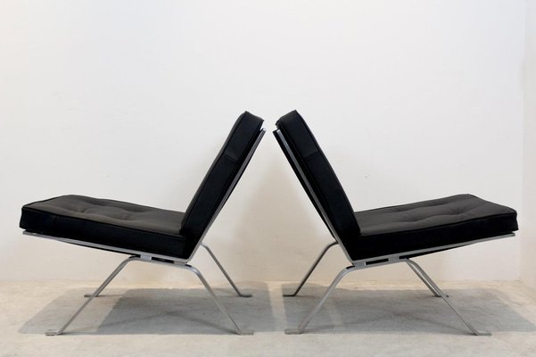 Leather and Stainless Steel Lounge Chairs by Hans Eichenberger for Girsberger, Set of 2-MO-1160578