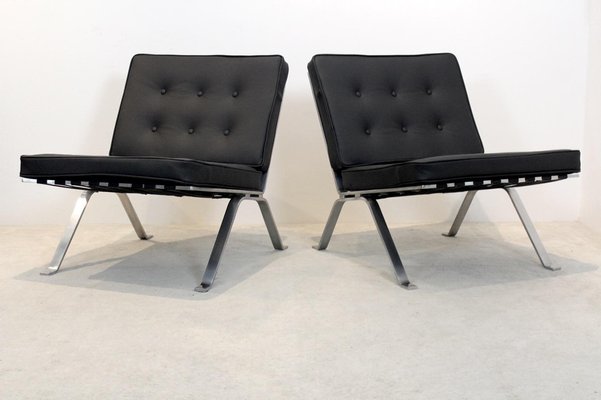 Leather and Stainless Steel Lounge Chairs by Hans Eichenberger for Girsberger, Set of 2-MO-1160578