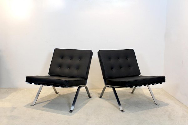 Leather and Stainless Steel Lounge Chairs by Hans Eichenberger for Girsberger, Set of 2-MO-1160578