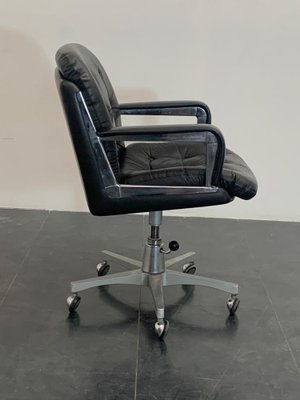 Leather and Steel Adjustable Swivel Armchair, 1970s-IJR-1240086