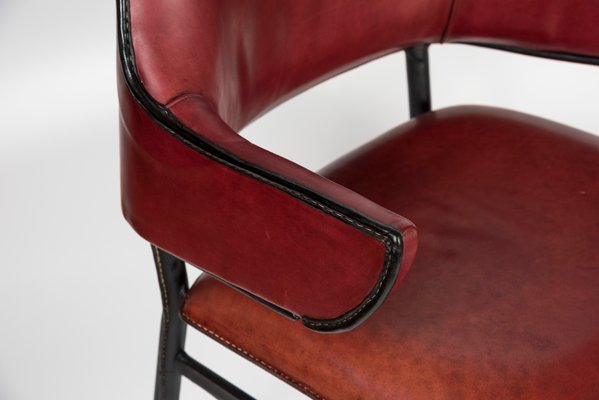 Leather Armchair by Jacques Adnet, 1950s-VRR-570589