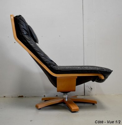 Leather & Beech Swivel Chair, 1970s-RVK-878795