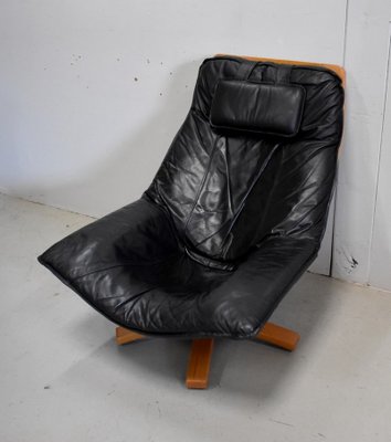 Leather & Beech Swivel Chair, 1970s-RVK-878795