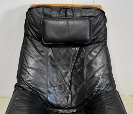 Leather & Beech Swivel Chair, 1970s-RVK-878795