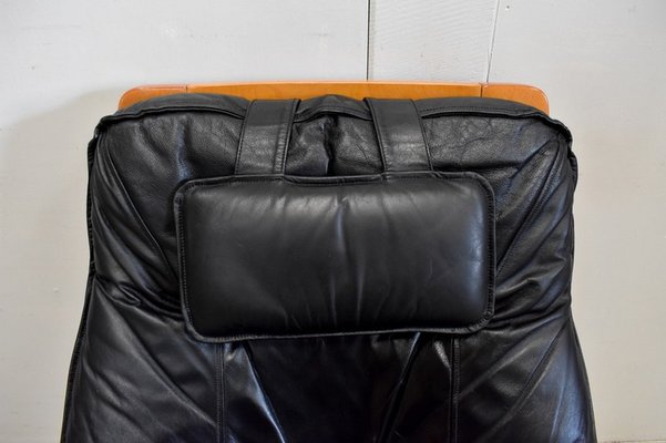 Leather & Beech Swivel Chair, 1970s-RVK-878795