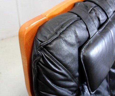 Leather & Beech Swivel Chair, 1970s-RVK-878795