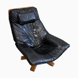 Leather & Beech Swivel Chair, 1970s-RVK-878795