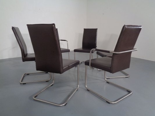 Leather Cantilever Dining Chairs by Karl Friedrich Förster for KFF, 1990s, Set of 6-RDW-700822