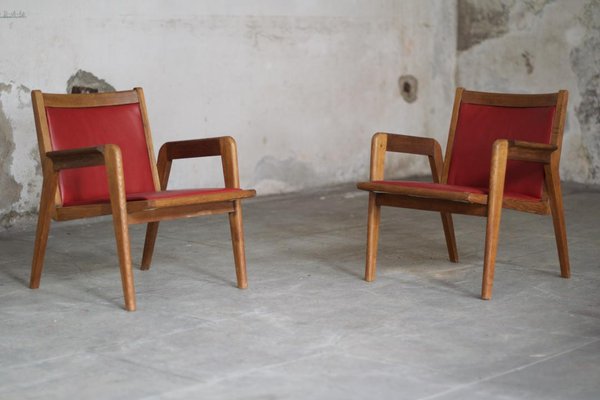 Leather Chairs by Jacques Hauville, 1950s, Set of 2-LA-1740861