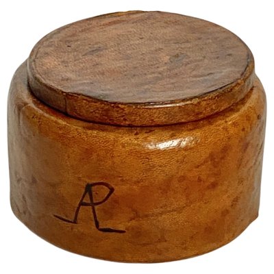 Leather Covered Tobacco Box in Ceramic & Wood, France, 1940s-UR-1372238