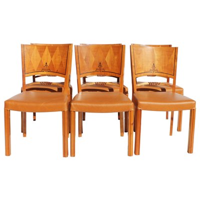 Leather Dining Chairs, 1950s, Set of 6-UY-702018