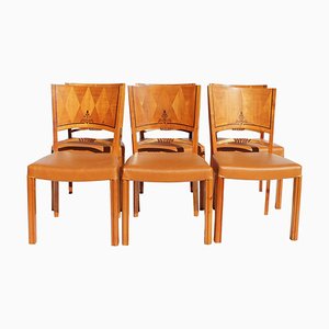 Leather Dining Chairs, 1950s, Set of 6-UY-702018