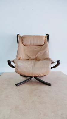 Leather Falcon Chair with Foot Chair by Sigurd Ressell for Vatne Möbler, Norway, Set of 2-KK-974830