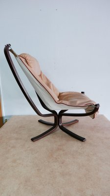 Leather Falcon Chair with Foot Chair by Sigurd Ressell for Vatne Möbler, Norway, Set of 2-KK-974830