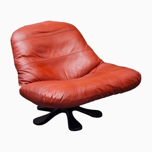 Leather & Fiberglass Lounge Chair, 1970s-QVY-1388602