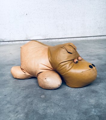 Leather Hippo Hippopotamus Footstool, 1970s-RQV-1823501