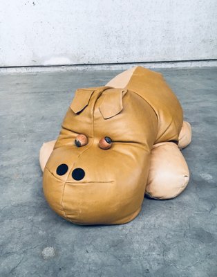 Leather Hippo Hippopotamus Footstool, 1970s-RQV-1823501