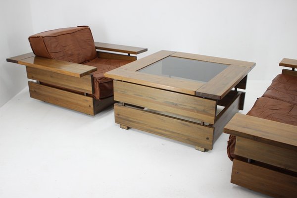 Leather Living Room Set by Hämeen Kalustaja, Finland, 1970s, Set of 3-TZ-1092361