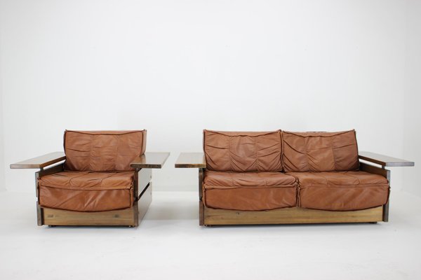 Leather Living Room Set by Hämeen Kalustaja, Finland, 1970s, Set of 3-TZ-1092361