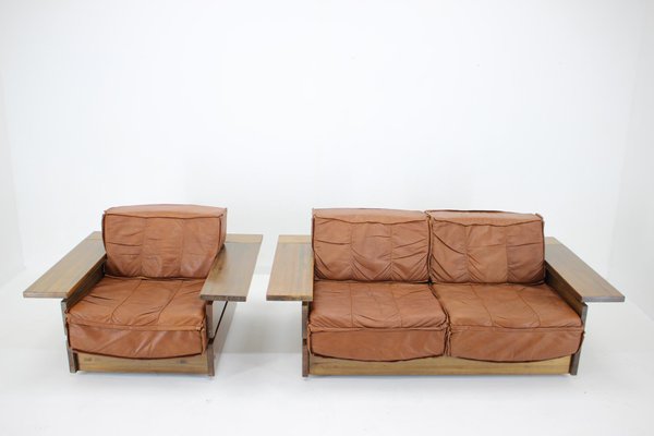 Leather Living Room Set by Hämeen Kalustaja, Finland, 1970s, Set of 3-TZ-1092361