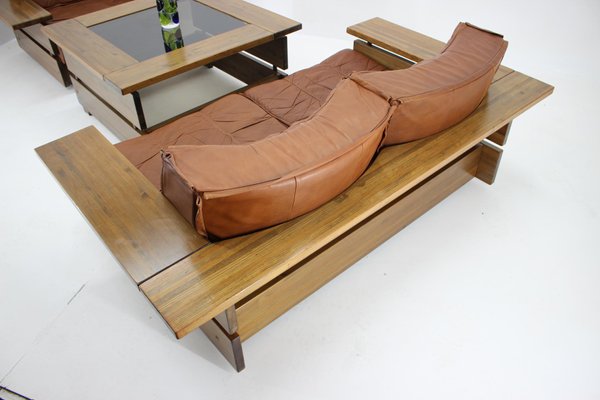 Leather Living Room Set by Hämeen Kalustaja, Finland, 1970s, Set of 3-TZ-1092361