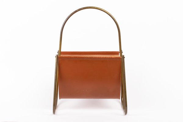 Leather Magazine Rack from Carl Auböck, Austria, 1960s-SFD-1328497