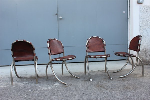 Leather & Metal Model Medusa Lounge Chairs by Bazzani for Studio Tetrark, 1950s, Set of 4-EH-602458