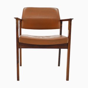 Leather Palisander Side or Desk Chair, Denmark, 1960s-TZ-988064