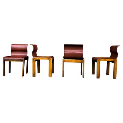 Leather & Plywood Dining Chairs by Tobia & Afra Scarpa, 1966, Set of 4-RPH-594434