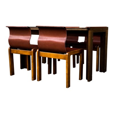 Leather & Plywood Dining Chairs by Tobia & Afra Scarpa, 1966, Set of 4-RPH-594434