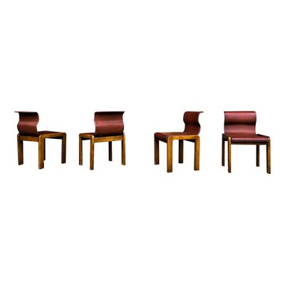 Leather & Plywood Dining Chairs by Tobia & Afra Scarpa, 1966, Set of 4-RPH-594434