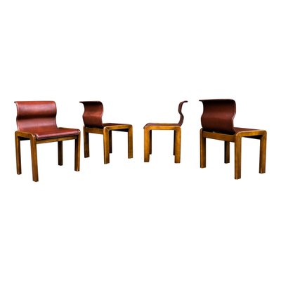 Leather & Plywood Dining Chairs by Tobia & Afra Scarpa, 1966, Set of 4-RPH-594434