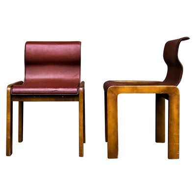 Leather & Plywood Dining Chairs by Tobia & Afra Scarpa, 1966, Set of 4-RPH-594434