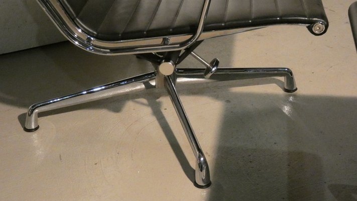 Leather Relaxing Aluminum Style Armchair with Stool, 1980s, Set of 2-ERB-771960