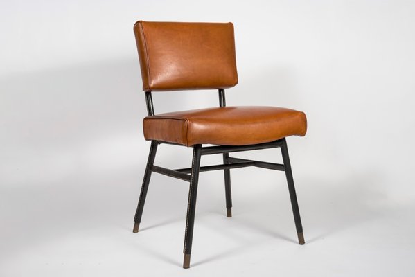 Leather Side Chair by Jacques Adnet, 1950s-VRR-570579