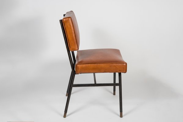 Leather Side Chair by Jacques Adnet, 1950s-VRR-570579