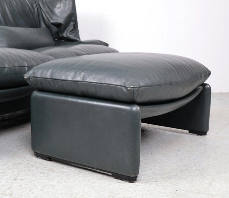 Leather Sofa with Pouf by Vico Magistretti for Cassina, 1980s, Set of 2-SN-2025966