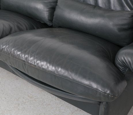 Leather Sofa with Pouf by Vico Magistretti for Cassina, 1980s, Set of 2-SN-2025966