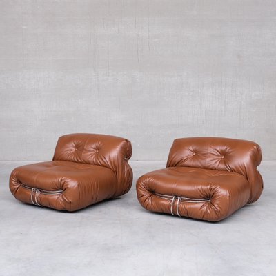 Leather Soriana Lounge Chairs by Scarpa for Cassina, 1970s, Set of 2-JRP-1384594