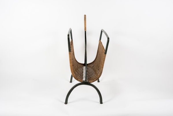 Leather Steering Magazine Rack by Jacques Adnet, 1950s-VRR-735842