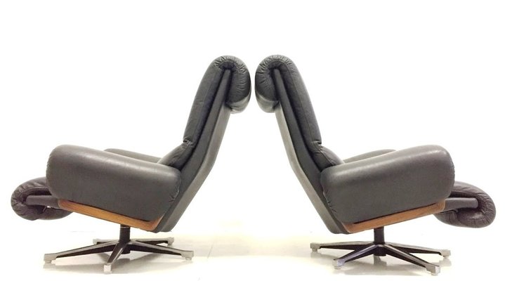 Leather Swivel Armchairs by André Vandenbeuck for Strässle, 1960s, Set of 2-FQG-1748621