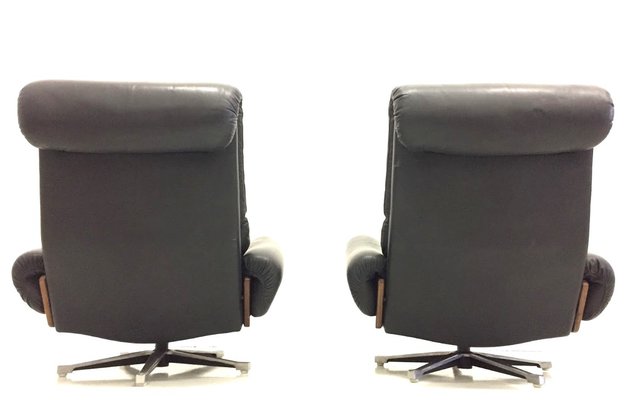 Leather Swivel Armchairs by André Vandenbeuck for Strässle, 1960s, Set of 2-FQG-1748621