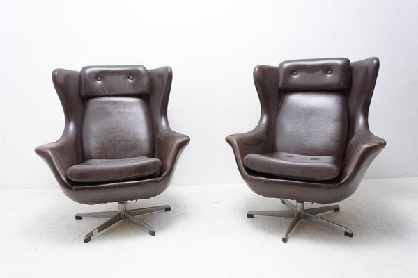 Leather Swivel Armchairs from UP Zavody, 1970s, Set of 2-HXT-1110653