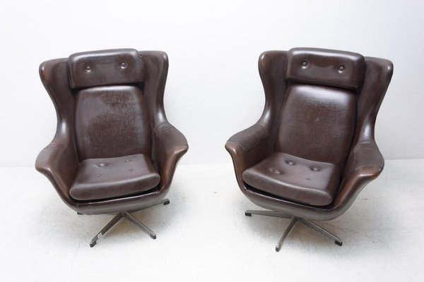 Leather Swivel Armchairs from UP Zavody, 1970s, Set of 2-HXT-1110653