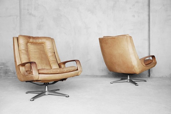 Leather Swivel Chairs by Carl Straub, 1950s, Set of 2-ZAA-1077404