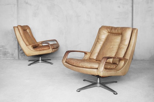 Leather Swivel Chairs by Carl Straub, 1950s, Set of 2-ZAA-1077404