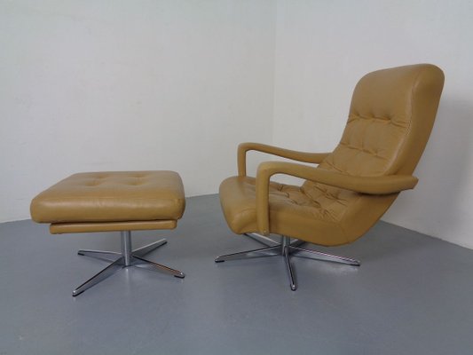 Leather Swivel Easy Chair and Ottoman, 1970s, Set of 2-RDW-827850