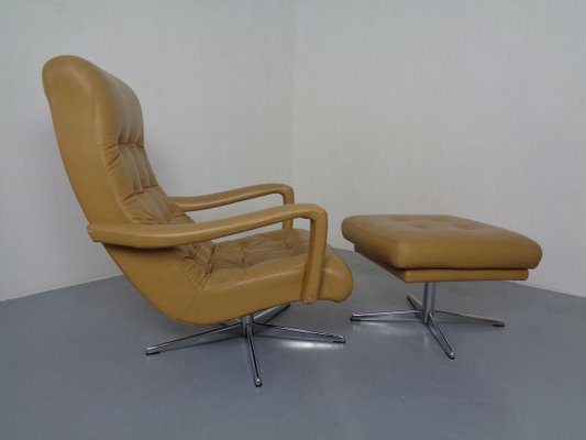 Leather Swivel Easy Chair and Ottoman, 1970s, Set of 2-RDW-827850