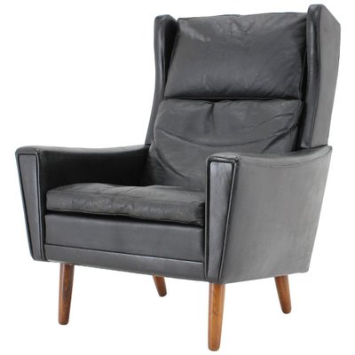 Leather Wingback Lounge Chair, 1970s-TZ-802197